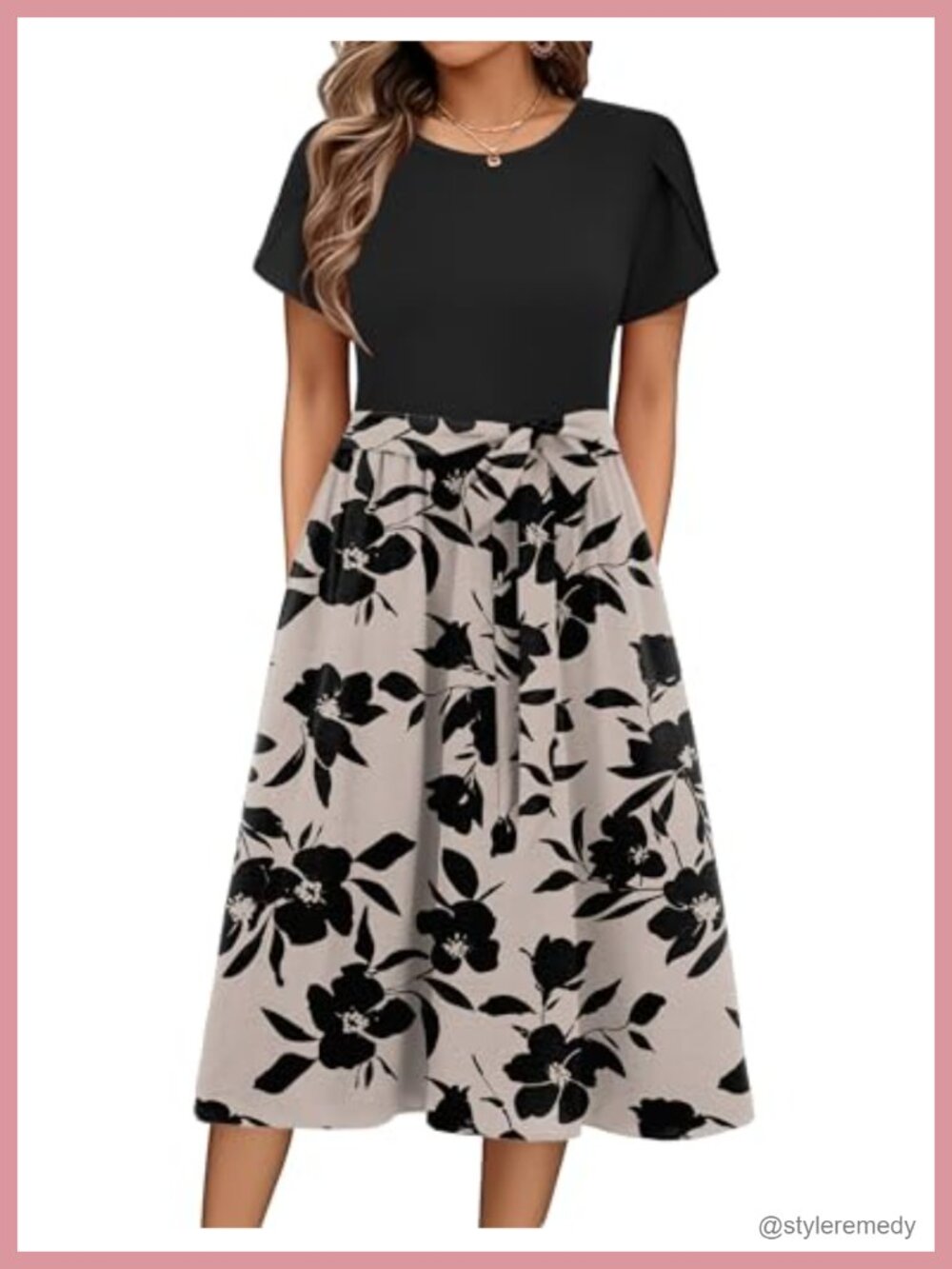 Soft Midi Dress Short Sleeve with Pockets A-Line Casual Flowy